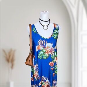 ISLA Bonita Blue Tropical Floral Sleeveless Swing Dress One Size